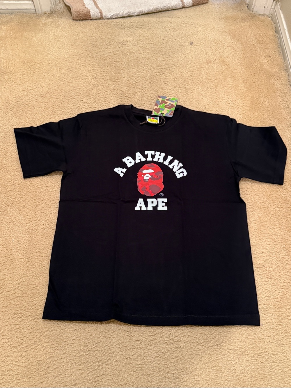 Bape Black Tee with Red Ape Head Logo